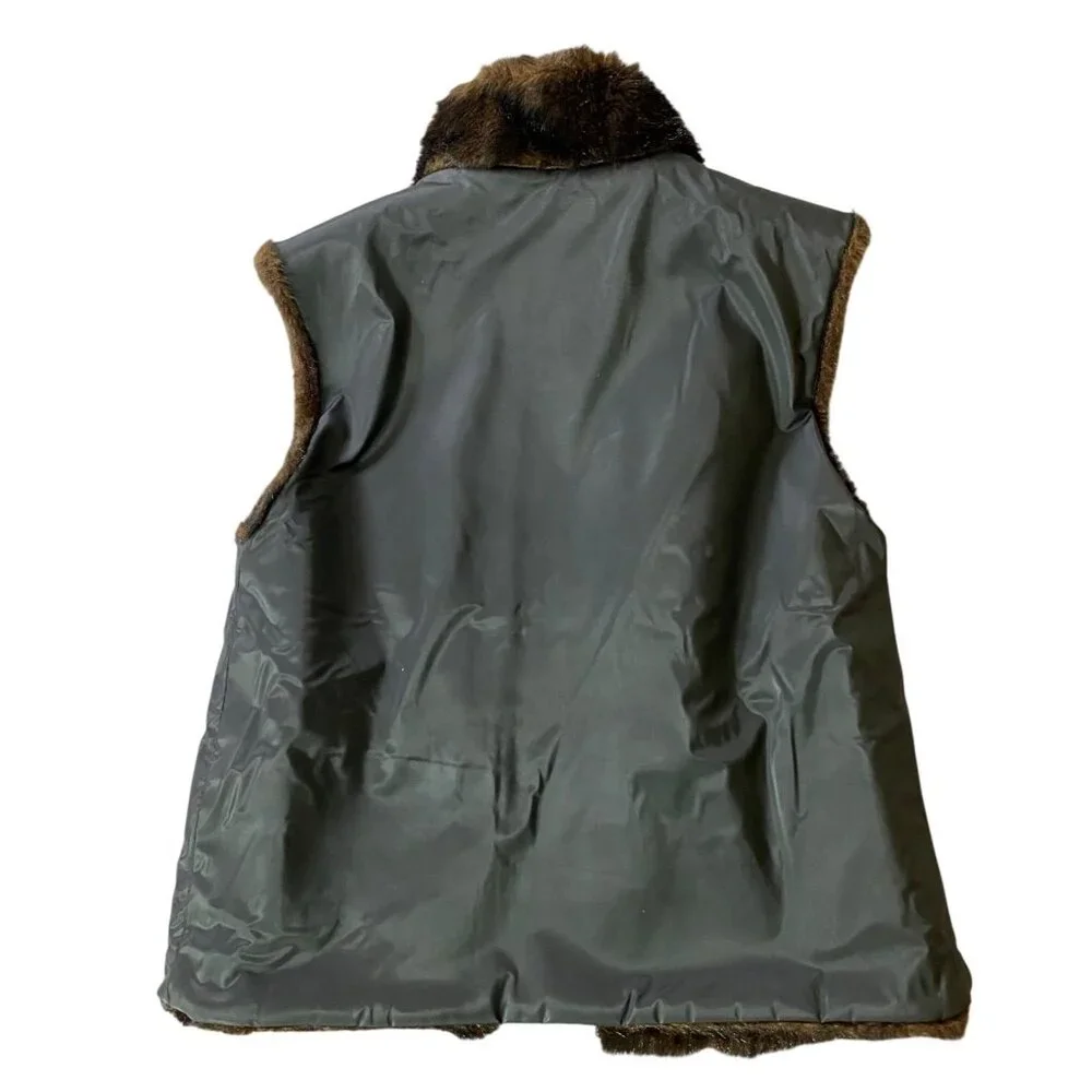 Giacca Reversible Faux Fur Vest Womens Brown & Black Large - Picture 4 of 12